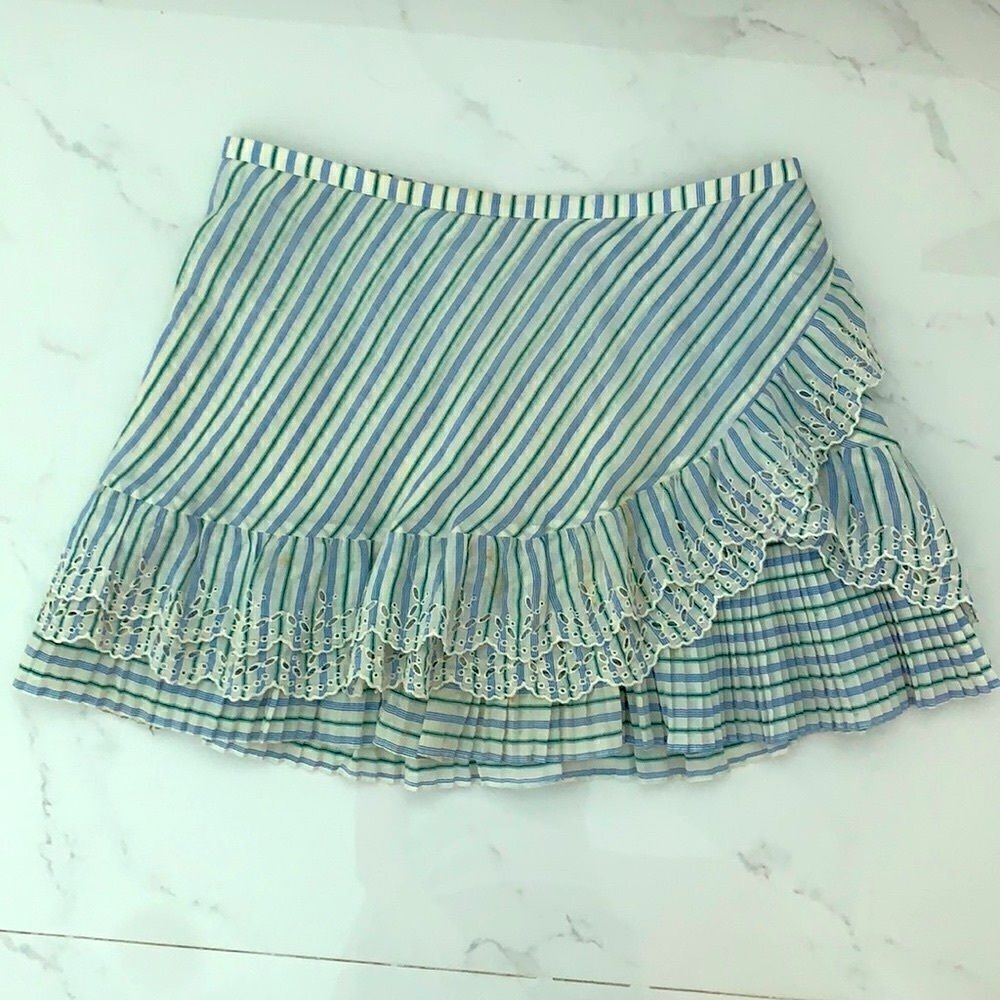 Striped Eyelet Pleated Ruffle mini skirt